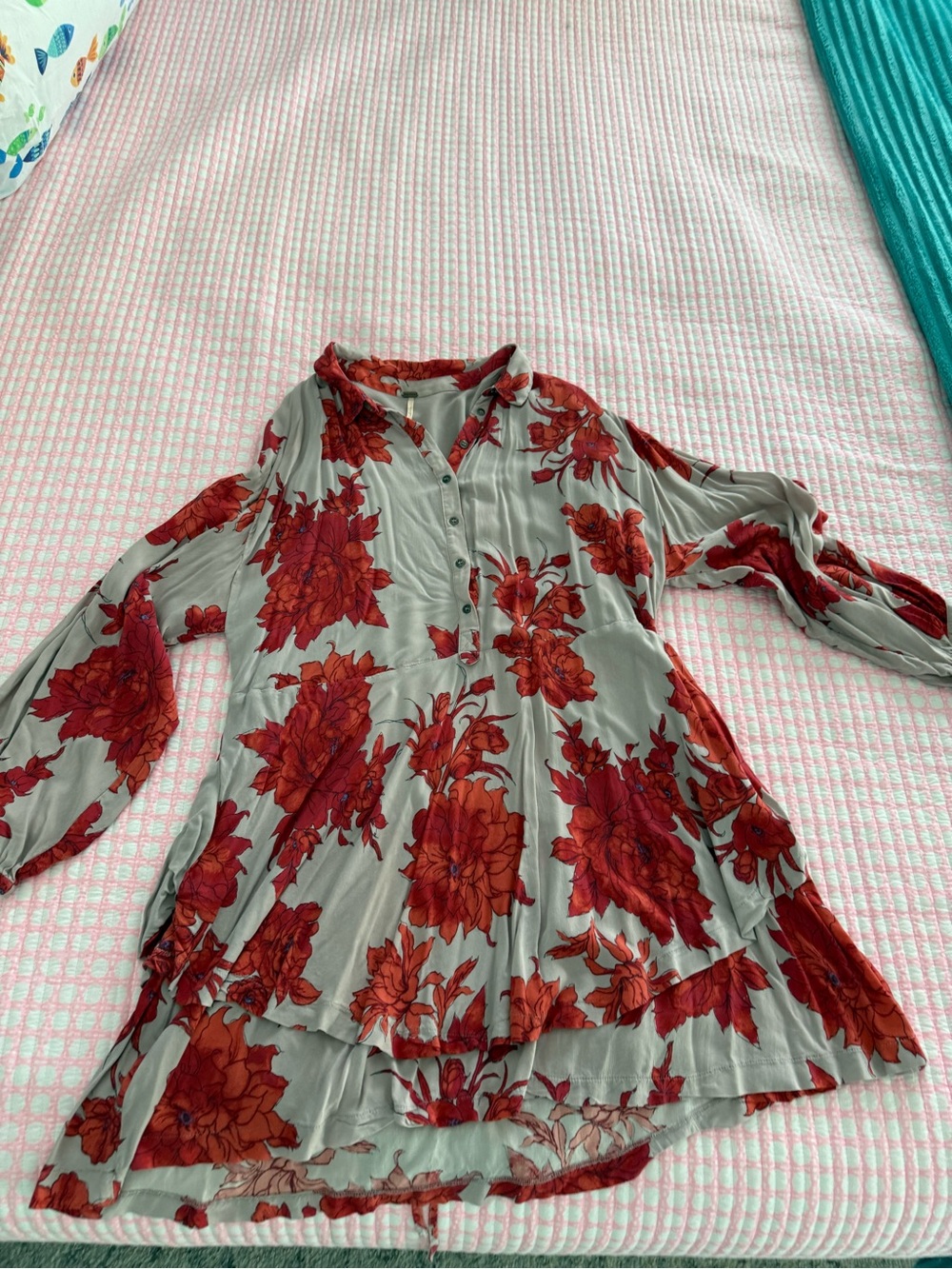 Free People Gray Tunic Dress with dark orange Floral Print